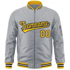 Gray Gold-Black Varsity Full-Zip Letterman Bomber Jacket 3