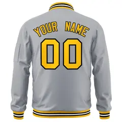 Gray Gold-Black Varsity Full-Zip Letterman Bomber Jacket 4