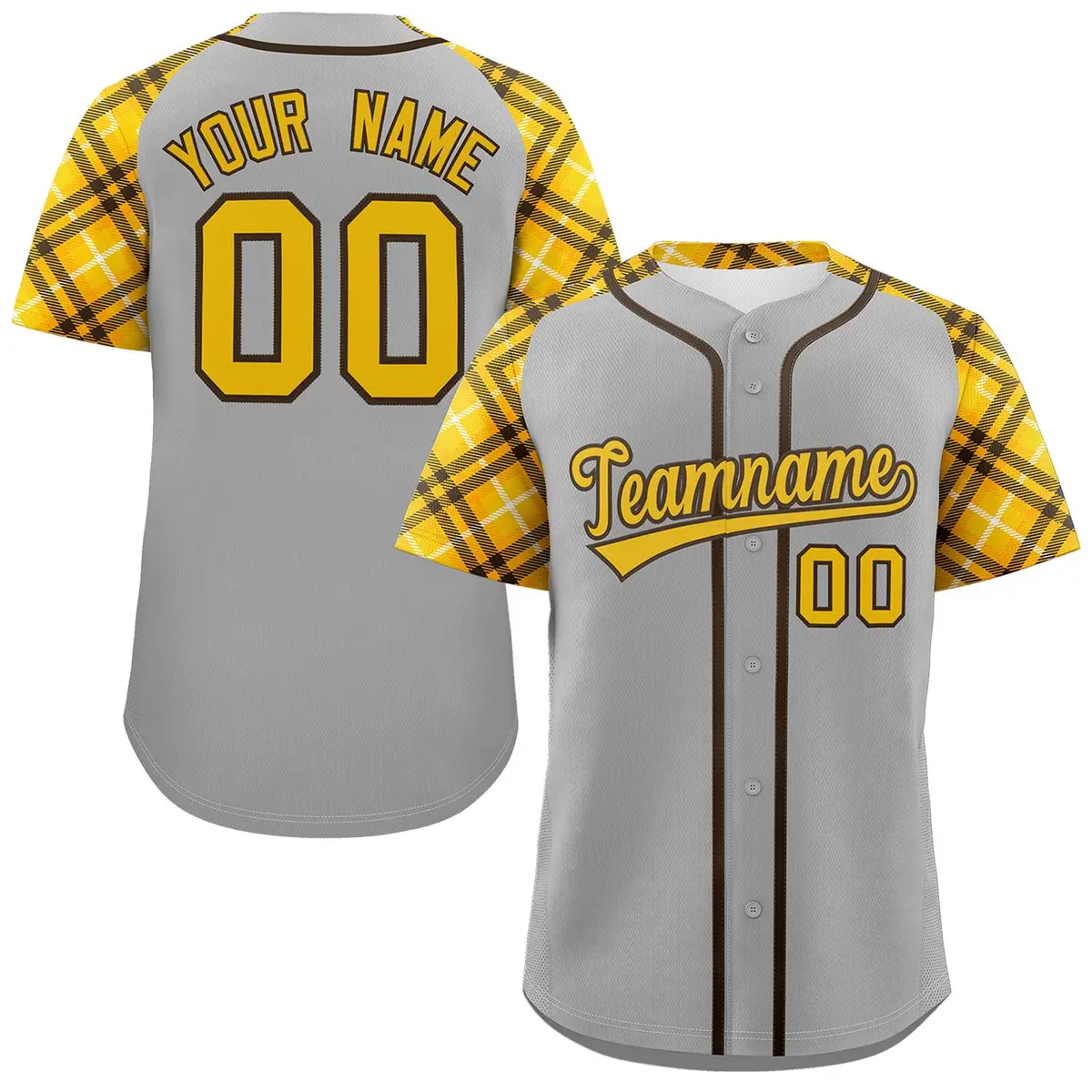 Gray Gold-Brown Raglan Sleeves Authentic Baseball Jersey