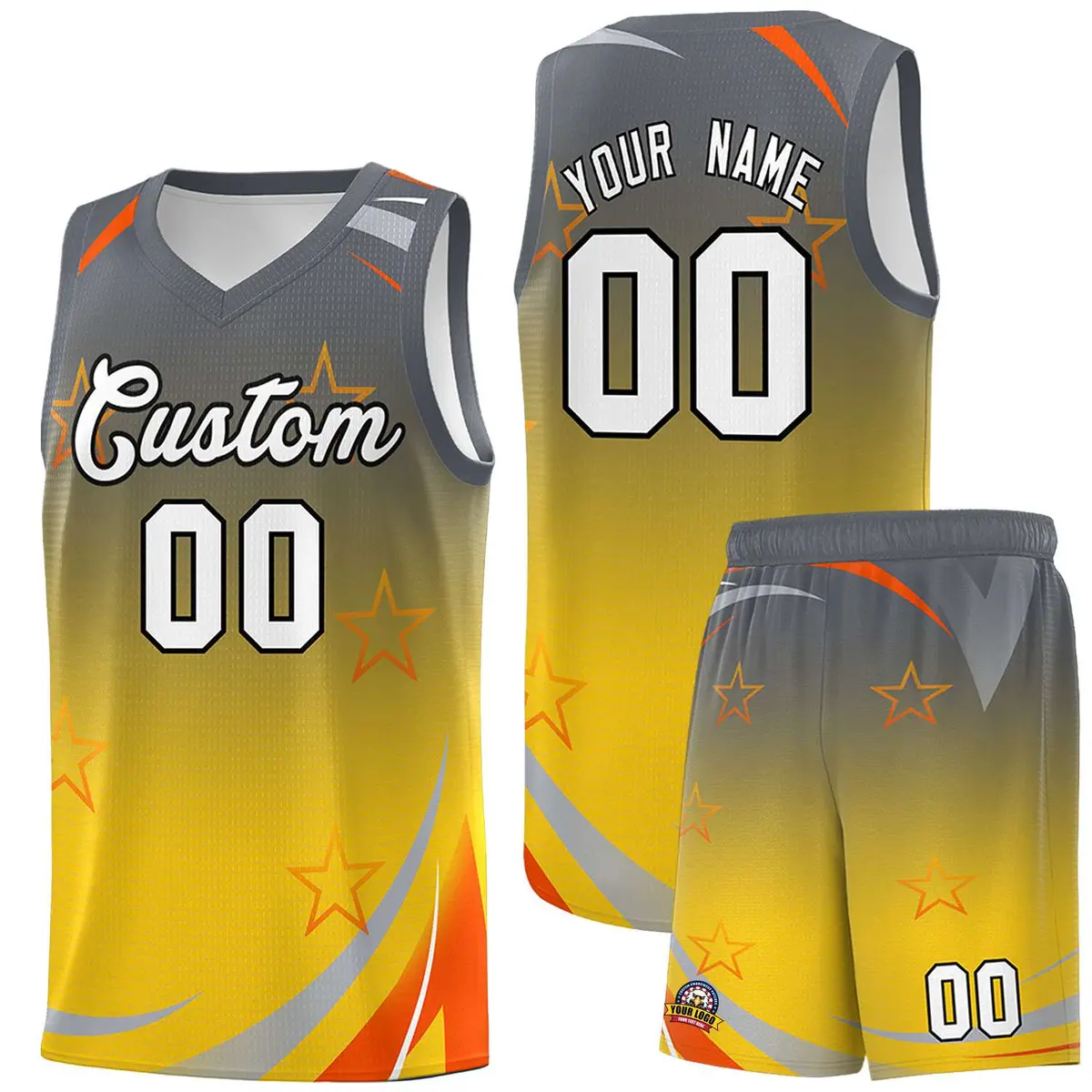 Gray Gold Gradient Star Graffiti Basketball Jersey