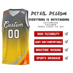 Gray Gold Gradient Star Graffiti Basketball Jersey 4
