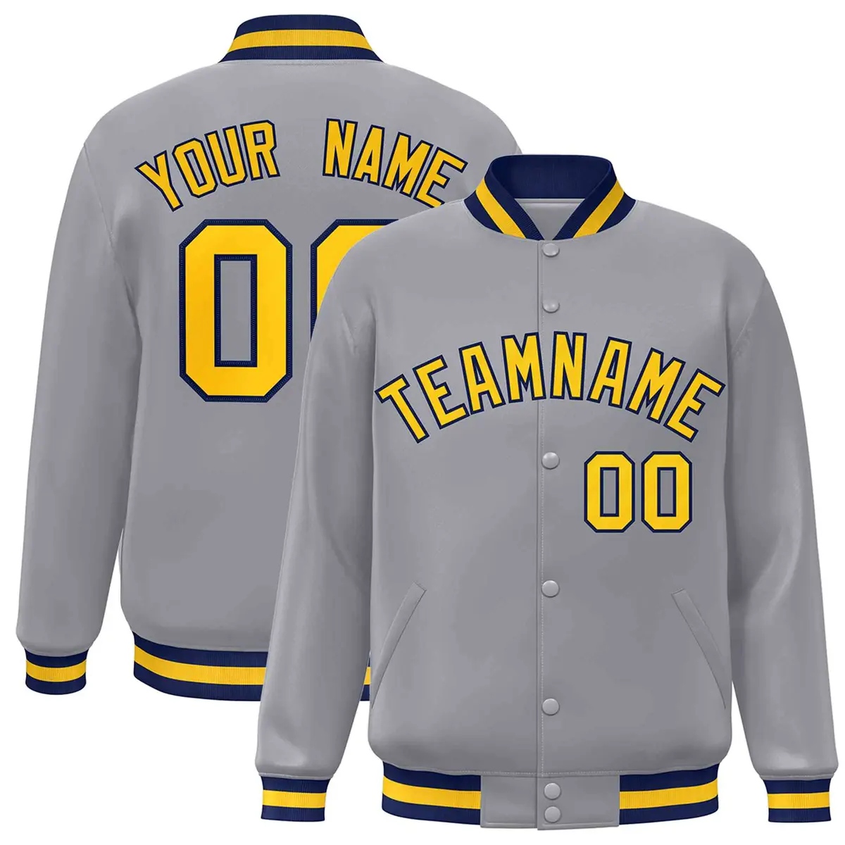 Gray Gold-Navy Classic Varsity Full-Snap Letterman Jacket