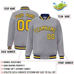 Gray Gold-Navy Classic Varsity Full-Snap Letterman Jacket 2
