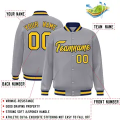 Gray Gold-Navy Classic Varsity Full-Snap Letterman Jacket 2
