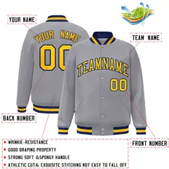 Gray Gold-Navy Classic Varsity Full-Snap Letterman Jacket 2