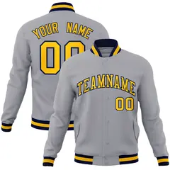 Gray Gold-Navy Classic Varsity Full-Snap Letterman Jacket
