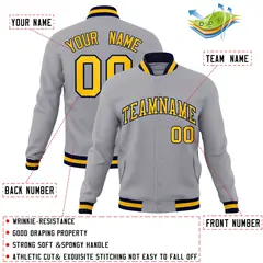 Gray Gold-Navy Classic Varsity Full-Snap Letterman Jacket 4