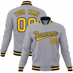 Gray Gold-Navy Classic Varsity Full-Snap Letterman Jacket 1