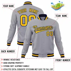 Gray Gold-Navy Classic Varsity Full-Snap Letterman Jacket 4