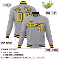 Gray Gold-Navy Classic Varsity Full-Snap Letterman Jacket 4
