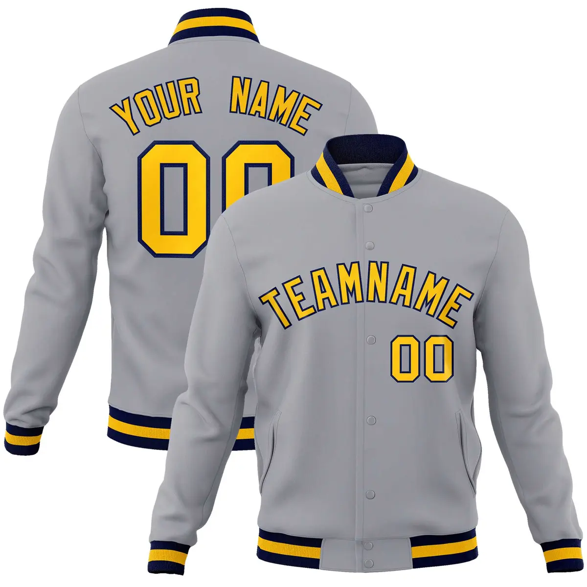 Gray Gold-Navy Classic Varsity Full-Snap Letterman Jacket