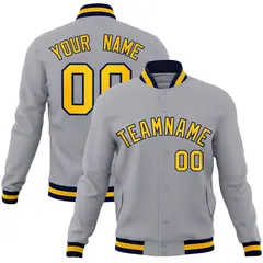 Gray Gold-Navy Classic Varsity Full-Snap Letterman Jacket 1