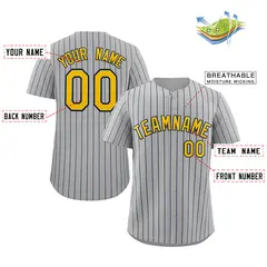 Gray Gold-Navy Stripe Authentic Fashion Baseball Jersey 2