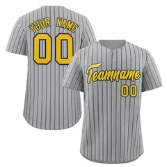 Gray Gold-Navy Stripe Authentic Fashion Baseball Jersey