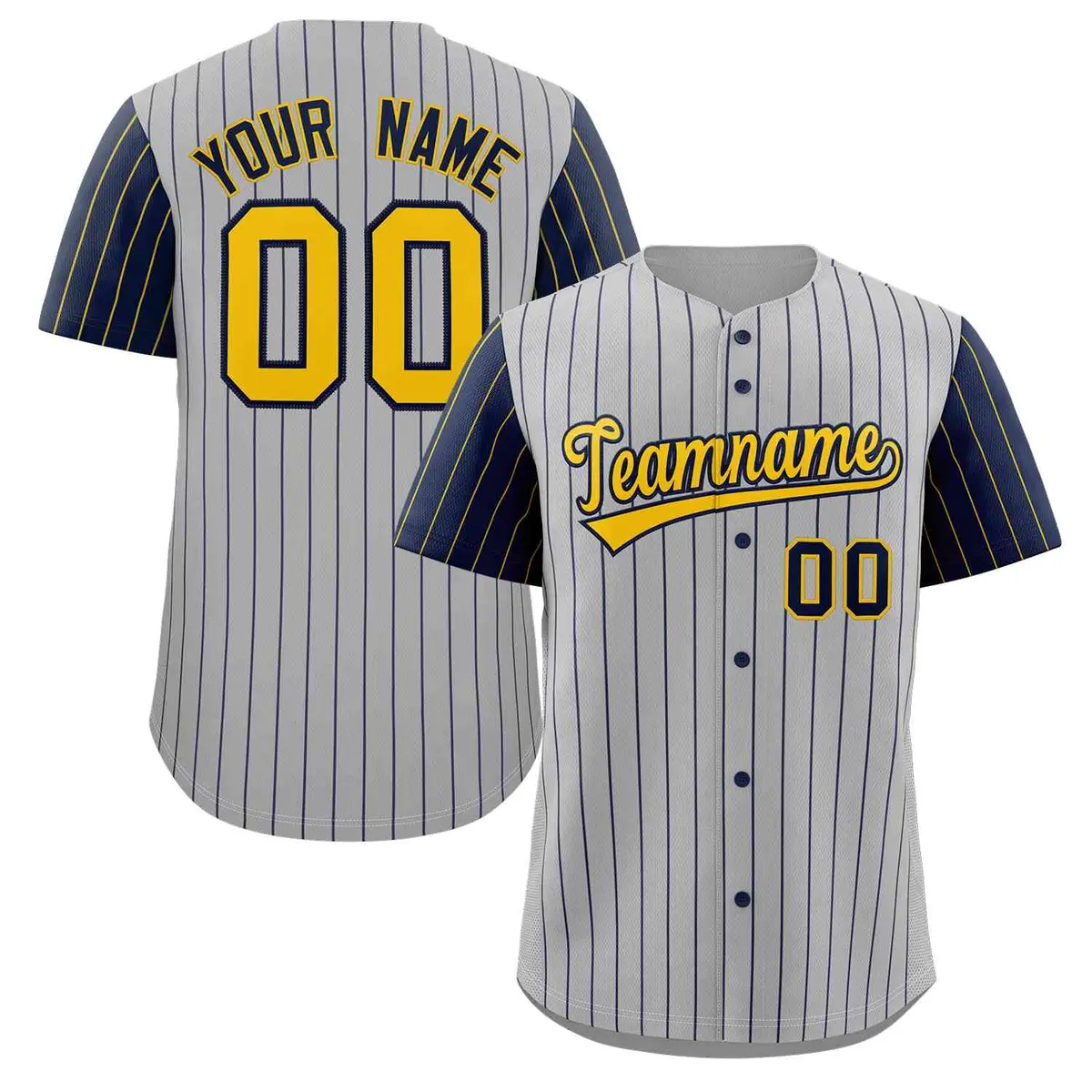 Gray Gold-Navy Stripe Raglan Baseball Jersey