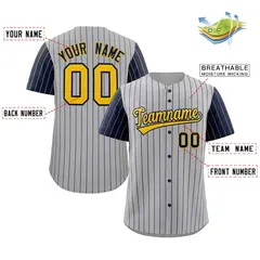 Gray Gold-Navy Stripe Raglan Baseball Jersey 2