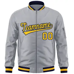 Gray Gold-Navy Varsity Full-Zip Letterman Bomber Jacket 3