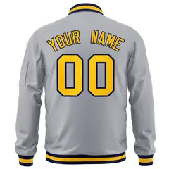 Gray Gold-Navy Varsity Full-Zip Letterman Bomber Jacket 4