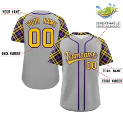 Gray Gold-Purple Raglan Sleeves Authentic Baseball Jersey 2