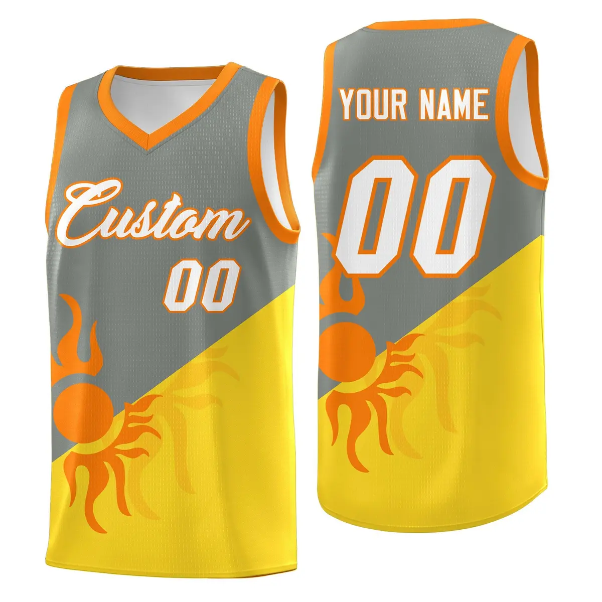 Gray Gold Radiant Sun Two Tone Uniform Basketball Jersey
