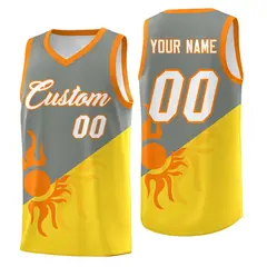 Gray Gold Radiant Sun Two Tone Uniform Basketball Jersey 1