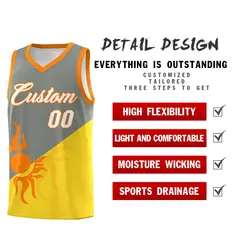 Gray Gold Radiant Sun Two Tone Uniform Basketball Jersey 3