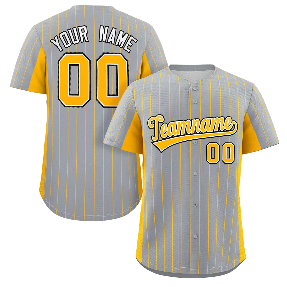 Gray Gold Stripe Full Button Authentic Baseball Jersey