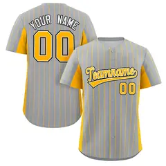 Gray Gold Stripe Full Button Authentic Baseball Jersey 1