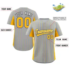Gray Gold Stripe Full Button Authentic Baseball Jersey 2