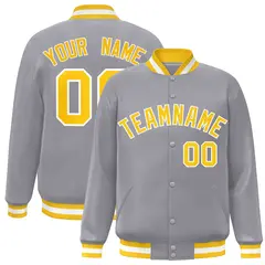 Gray Gold-White Classic Varsity Full-Snap Letterman Jacket 1