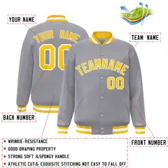 Gray Gold-White Classic Varsity Full-Snap Letterman Jacket 2