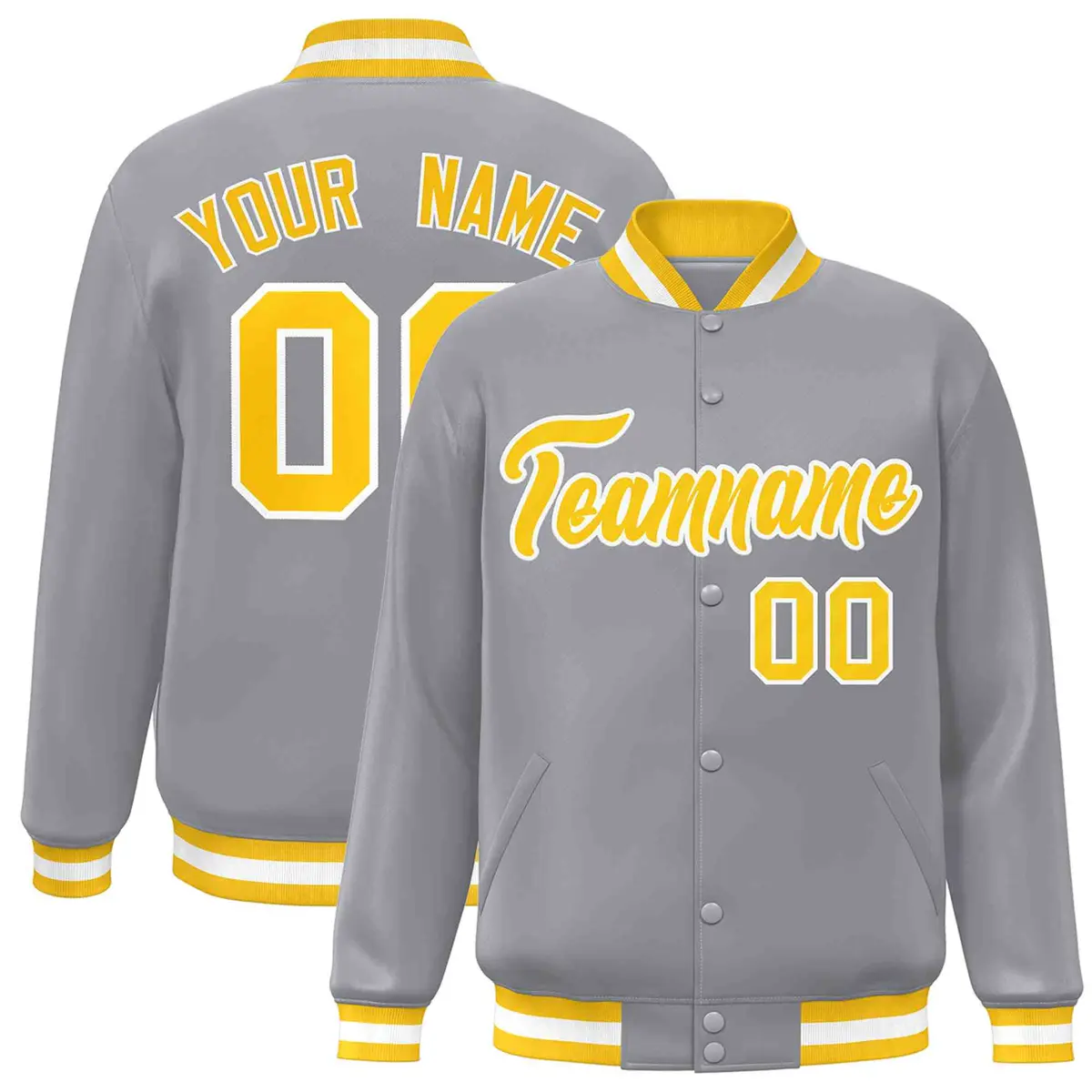 Gray Gold-White Classic Varsity Full-Snap Letterman Jacket