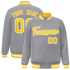 Gray Gold-White Classic Varsity Full-Snap Letterman Jacket 1