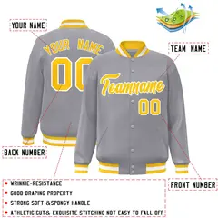 Gray Gold-White Classic Varsity Full-Snap Letterman Jacket 2
