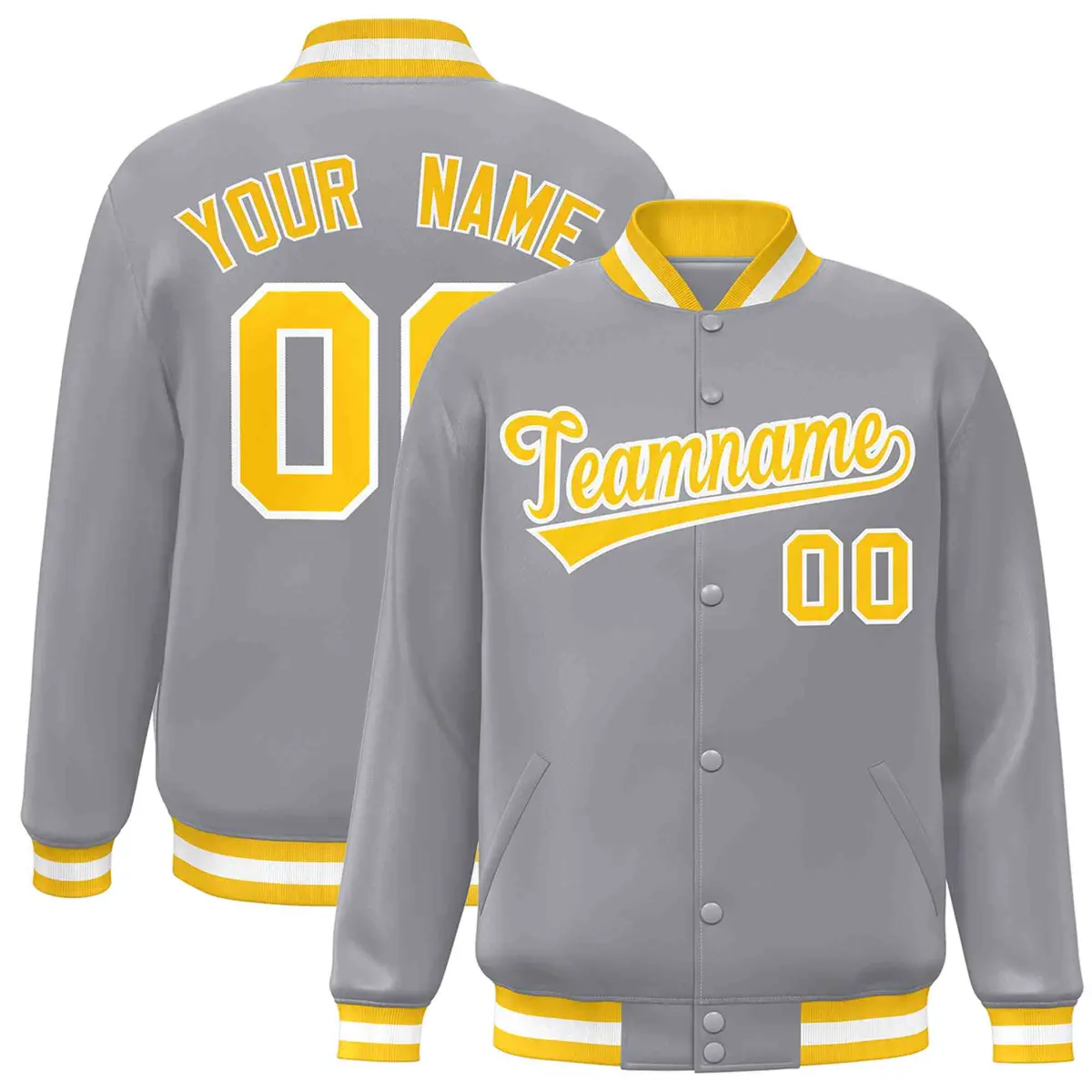 Gray Gold-White Classic Varsity Full-Snap Letterman Jacket