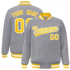 Gray Gold-White Classic Varsity Full-Snap Letterman Jacket 1