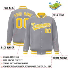 Gray Gold-White Classic Varsity Full-Snap Letterman Jacket 2