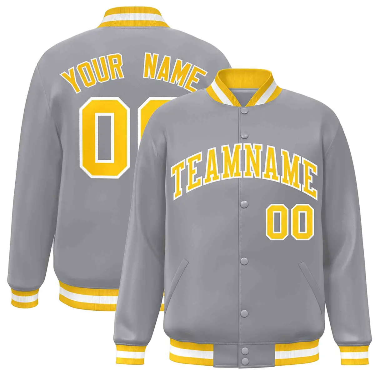 Gray Gold-White Classic Varsity Full-Snap Letterman Jacket