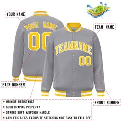 Gray Gold-White Classic Varsity Full-Snap Letterman Jacket 2