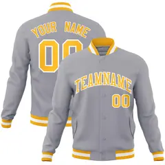 Gray Gold-White Classic Varsity Full-Snap Letterman Jacket