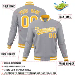 Gray Gold-White Classic Varsity Full-Snap Letterman Jacket 4