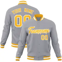 Gray Gold-White Classic Varsity Full-Snap Letterman Jacket