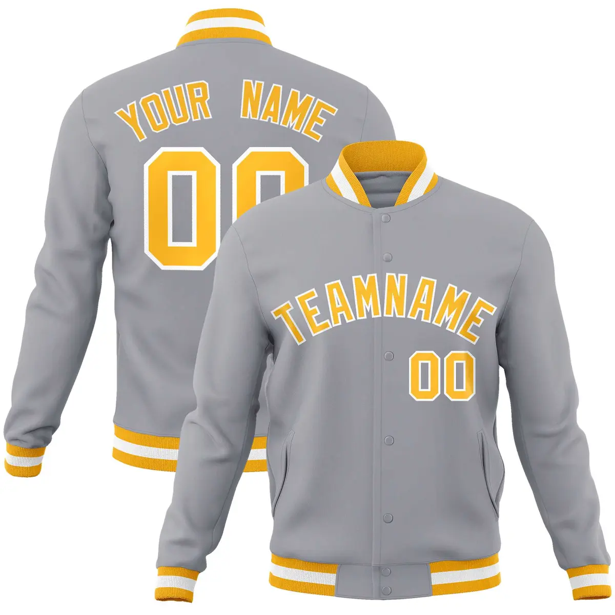 Gray Gold-White Classic Varsity Full-Snap Letterman Jacket