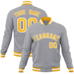 Gray Gold-White Classic Varsity Full-Snap Letterman Jacket