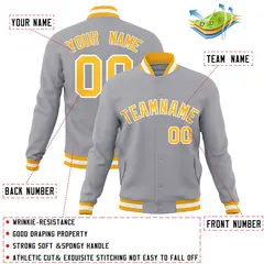 Gray Gold-White Classic Varsity Full-Snap Letterman Jacket 4