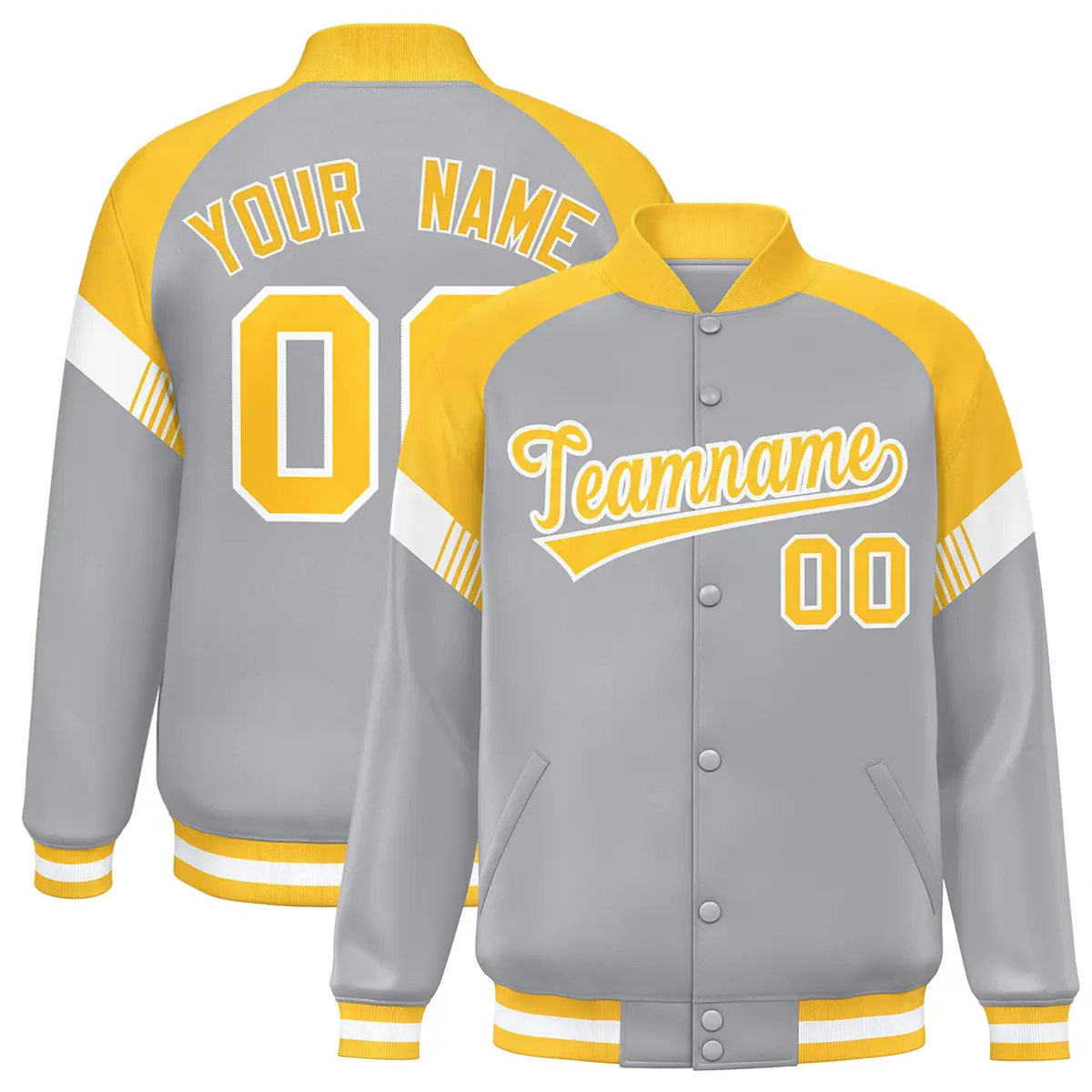 Gray Gold-White Color Block Varsity Letterman Jacket
