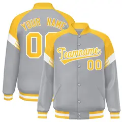 Gray Gold-White Color Block Varsity Letterman Jacket 1