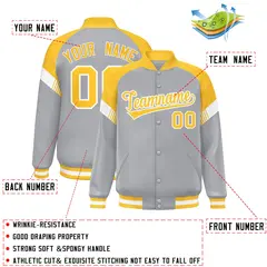Gray Gold-White Color Block Varsity Letterman Jacket 2