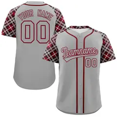 Gray Gray-Crimson Raglan Sleeves Authentic Baseball Jersey 1