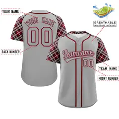 Gray Gray-Crimson Raglan Sleeves Authentic Baseball Jersey 2